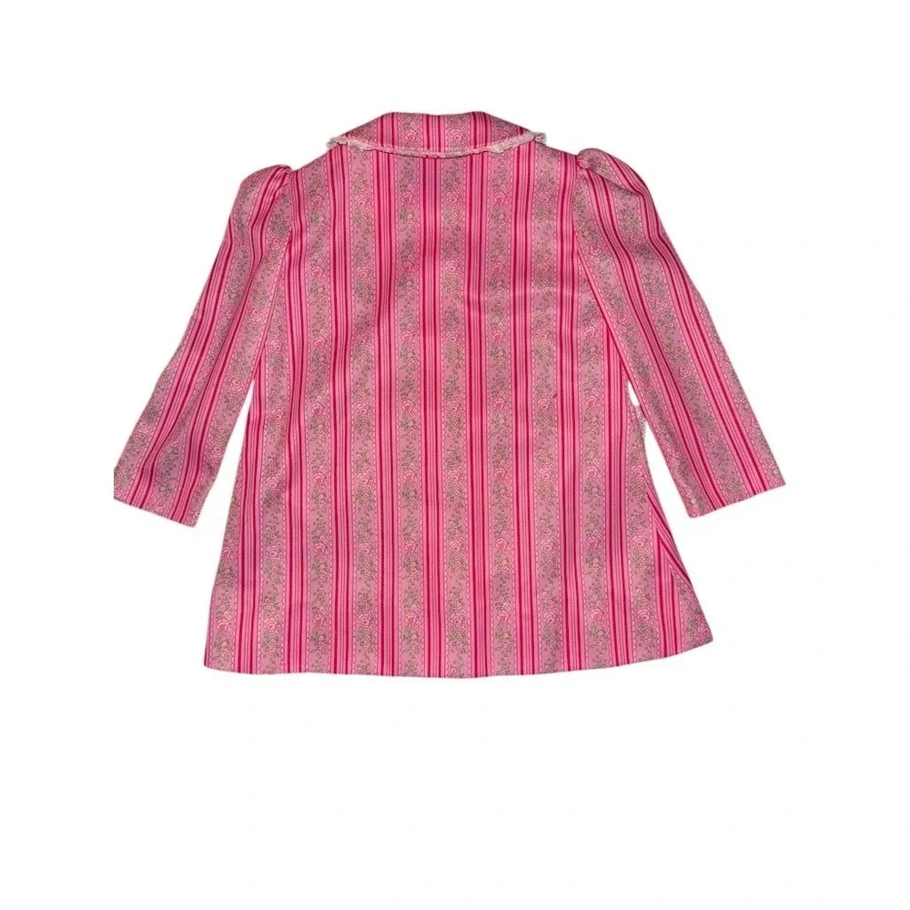 Vtg 60s‎ 70's Girls 2T Pink Striped Flower power Dress Jacket Set Easter Spring